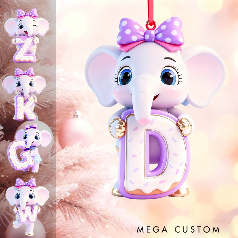 Personalized Elephant Initial Christmas Ornament with Custom Letter and Cute Bow for Kids and Nursery Decor Christmas Ornament