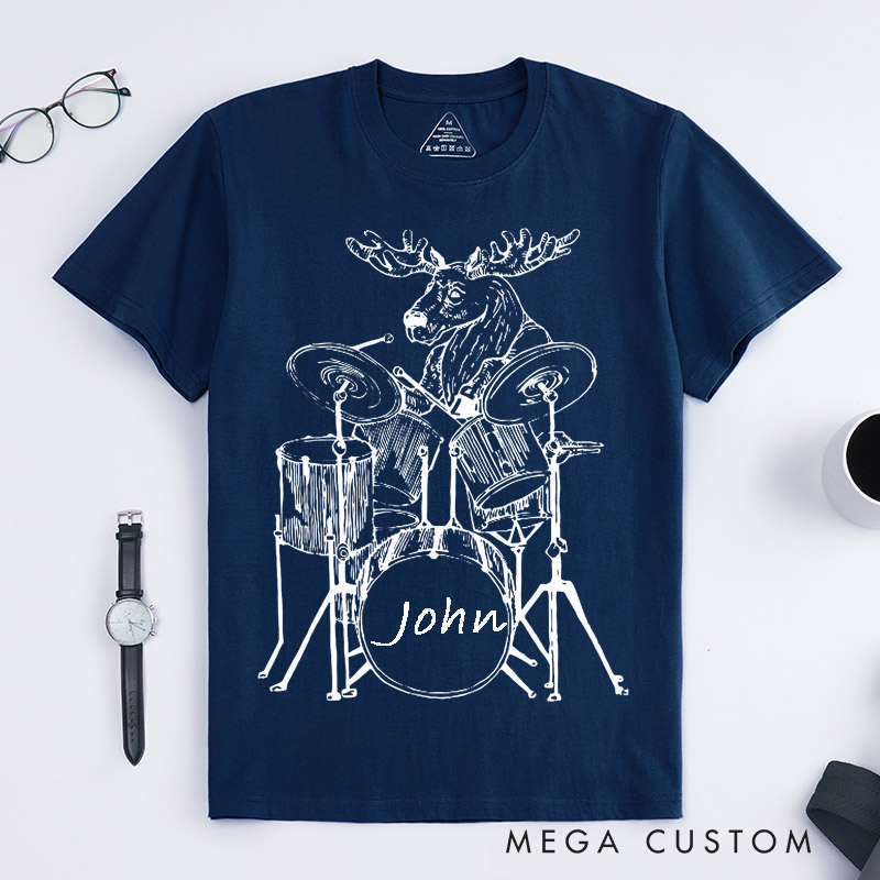 Personalized Moose Drummer Classic T-Shirts Unique Animal Band Music Lover Gift Custom Name Unisex Perfect for Musicians and Wildlife Fans Birthday