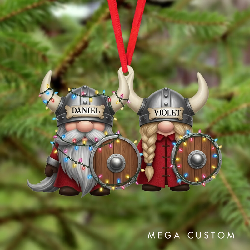 Personalized Viking Couple Christmas Tree Ornament Nordic Gnome Holiday Keepsake for Husband Wife Gift