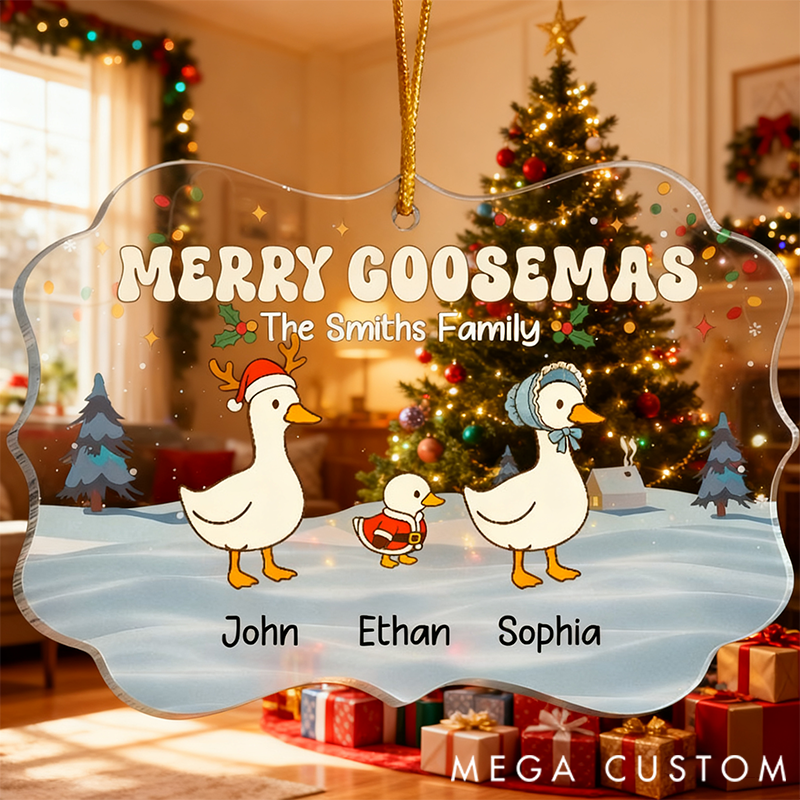 Personalized Christmas Acrylic Ornament Cute Goose Family Theme