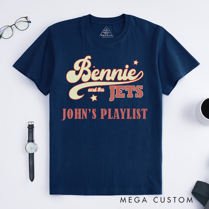 Personalized Retro Music Fan Vintage Playlist Design Classic T-Shirts Custom Name Gift for Music Lovers Unisex Unique Present for Friends Family Fans