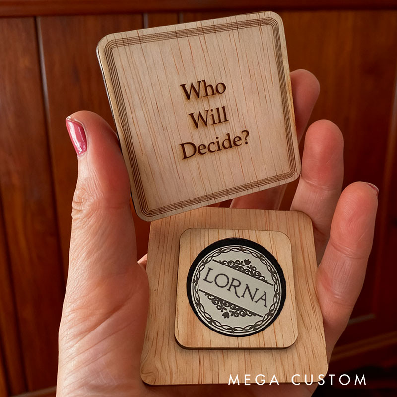 Personalized Couple Date Night Decision Coin with Wood Box Newlyweds Flip to Decide Coin Valentine's Day Gift for Boyfriend Girlfriend Husband Wife