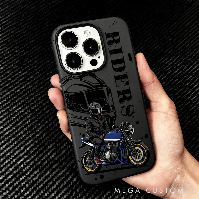 Personalized Biker iPhone Case Custom Text Motorcycle Riders Helmet Phone Cover Gift for Motorcyclists and Motorsports Lovers