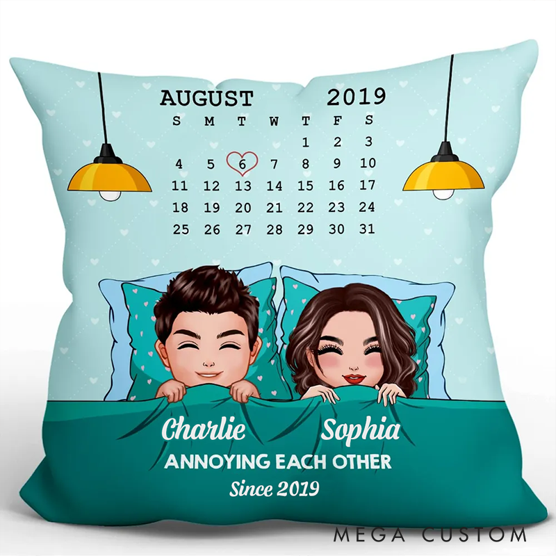 Personalized Sleeping Couple Annoying Each Other Since Pillow Customizable Pillow Romantic Anniversaries Gift for Home Décor