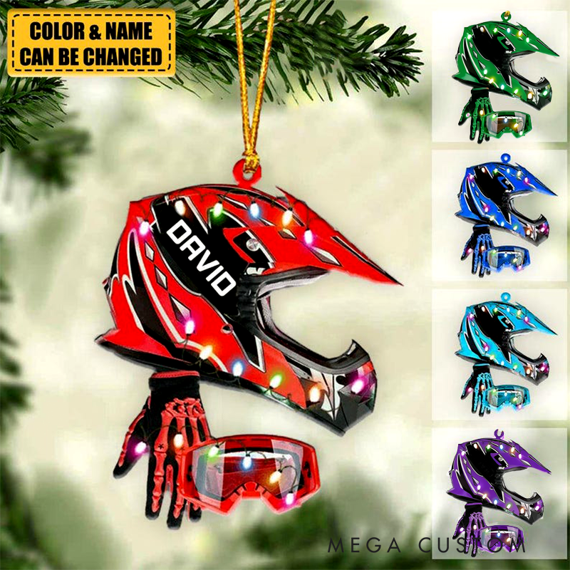 Personalized Dirt Bike Helmet Ornament Custom Name and Color Motocross Christmas Decoration Gift for Motorcycle and Racing Lovers