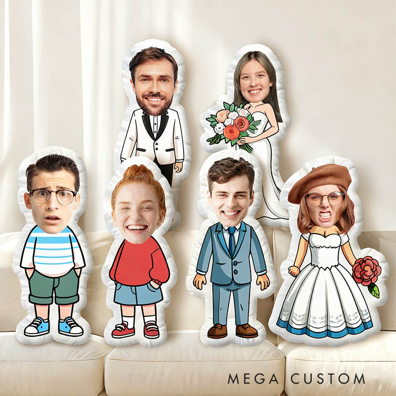 Personalized Wedding Bride Groom Face Photo Pillow Newlyweds Couple Doll Cushion Bridal Party Bachelorette Party Gift First Christmas Married Pillow