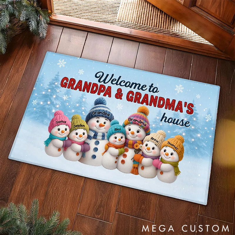 Personalized Christmas Grandma Grandpa Grandkids Snowman Together Doormat