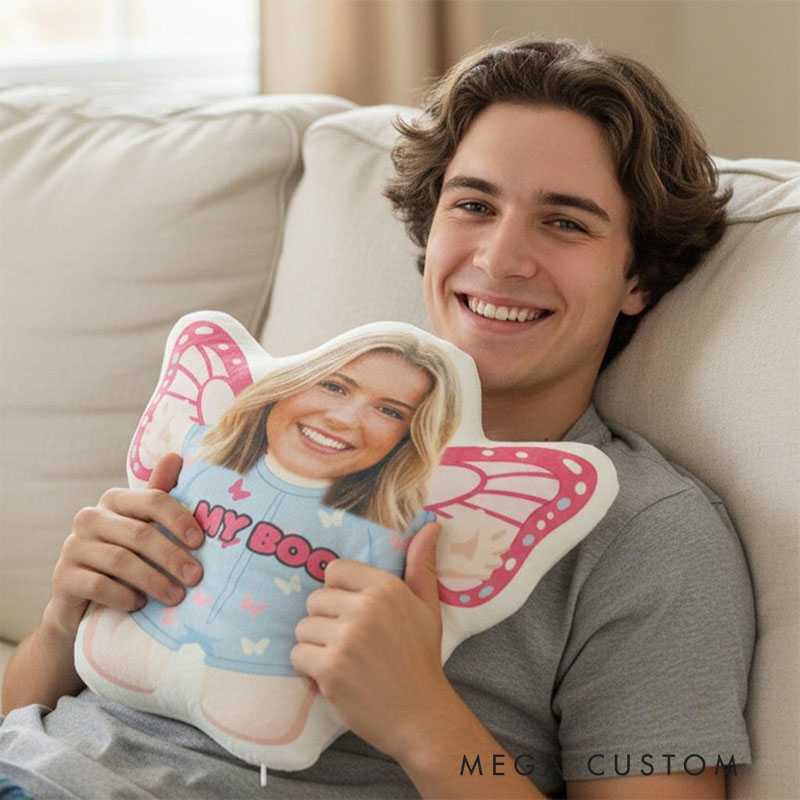 Personalized Couple Face Photo Pillow Custom Newlyweds Hug Me Doll Cushion Valentine's Day Gift for Husband Wife Boyfriend Girlfriend First Christmas