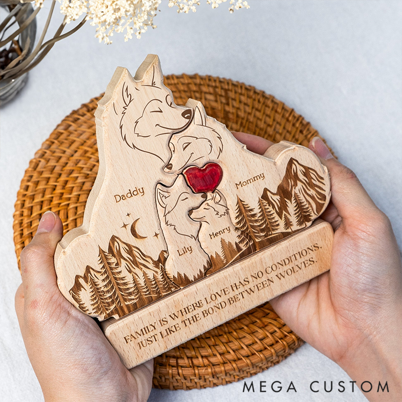 Personalized Wooden Wolf Family Puzzle Happy Wolf Family With Names