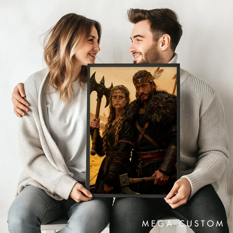 Personalized Custom Viking Couple Portrait Wall Art to Nordic Style Artwork Unique Gift or Home Décor