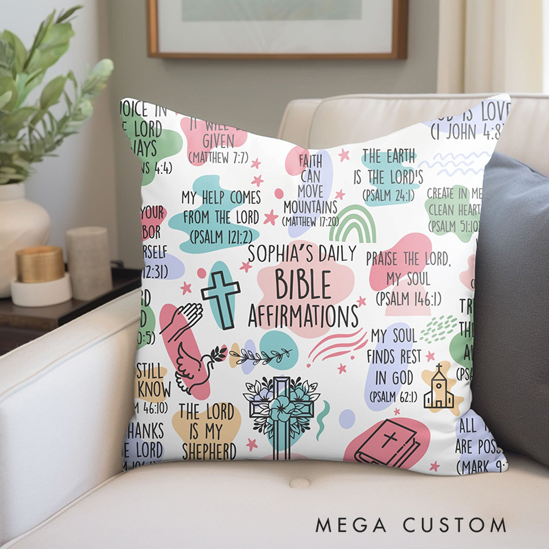 Personalized Daily Bible Affirmation Throw Pillow with Name Home Decor Religious Gift Bible Verse Pillow for Chritsians