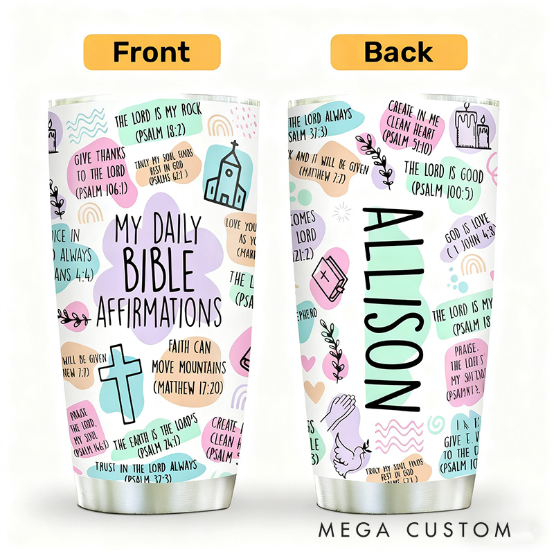 Personalized Daily Bible Affirmation 20oz Stainless Steel Tumbler with Name Religious Gift Faith Gift for Christians