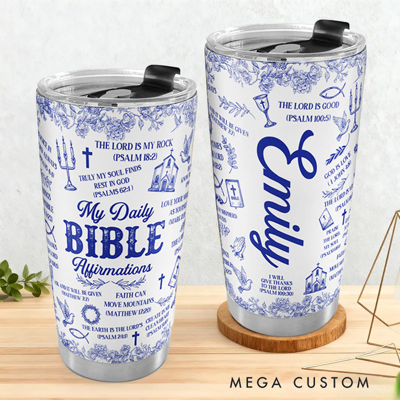 Personalized Floral My Daily Bible Affirmation 20oz Stainless Steel Tumbler with Name Religious Gift for Christians