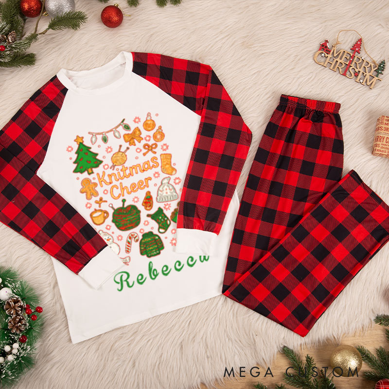 Personalized Knitting Christmas Pajama Sets Funny Christmas Pajama Sets Midnight Knitting Society Gift for Knitting Lovers