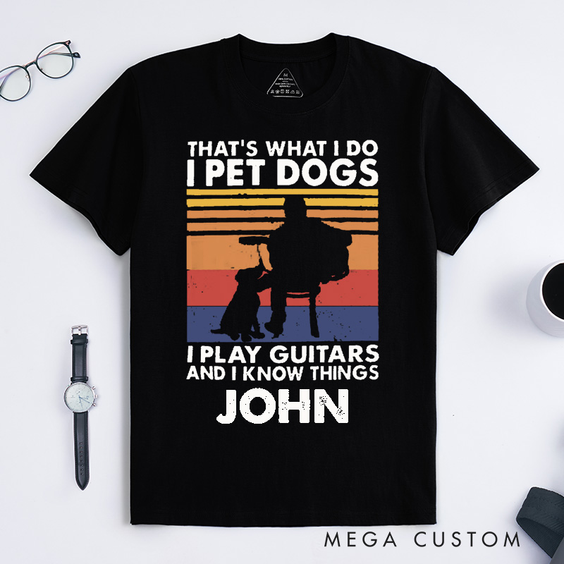 Personalized Guitar Player Dog Lover Classic T-Shirts Custom Name Musician Gift for Men Women Pet Owner Birthday Present Music Tee for Dog Dad Mom
