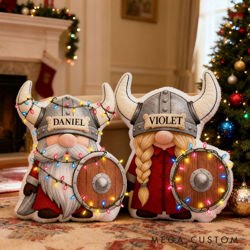 Personalized Couple Viking Gnome Christmas Pillow Custom Newlyweds Doll Cushion First Christmas Gift for Husband Wife Boyfriend Girlfriend