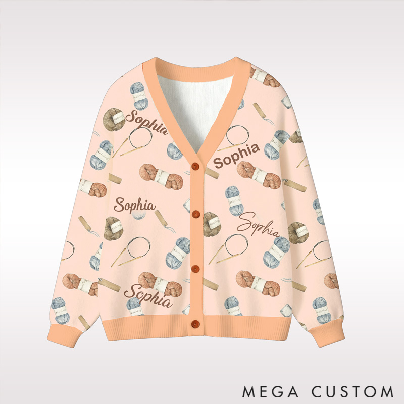 Personalized Custom Knitting Cardigan Sweater Christmas Knitting Lovers Custom Name