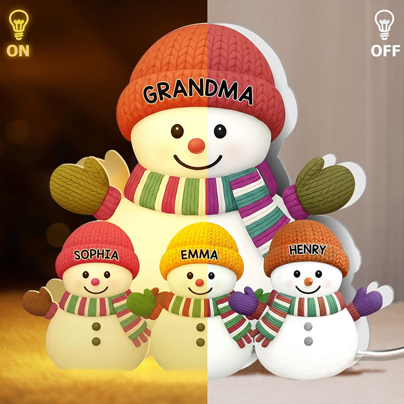 Personalized Snowman Shaped Light Box a Snowman Family Full of Joy