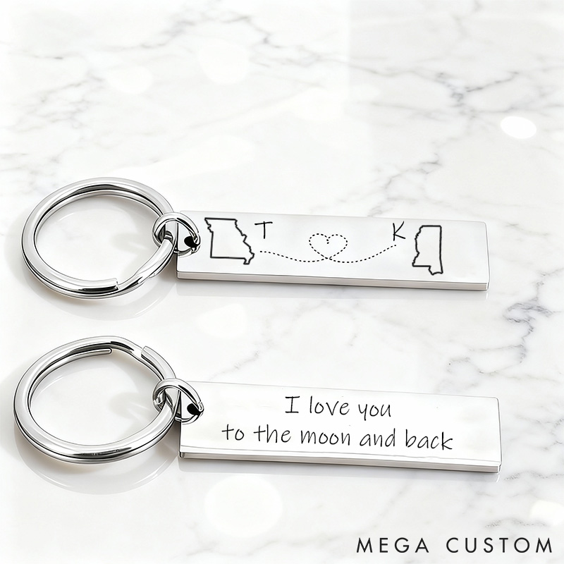 Personalized Couple Long Distance Keychain for Boyfriend Girlfriend Custom Long Distance Keychain Anniversary Valentine's Gift for Couple