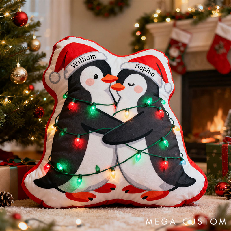 Personalized Couple Christmas Penguin Pillow Custom Christmas Decor Pillow Penguin Pillow for Couple Xmas Gift Decor for Husband Wife