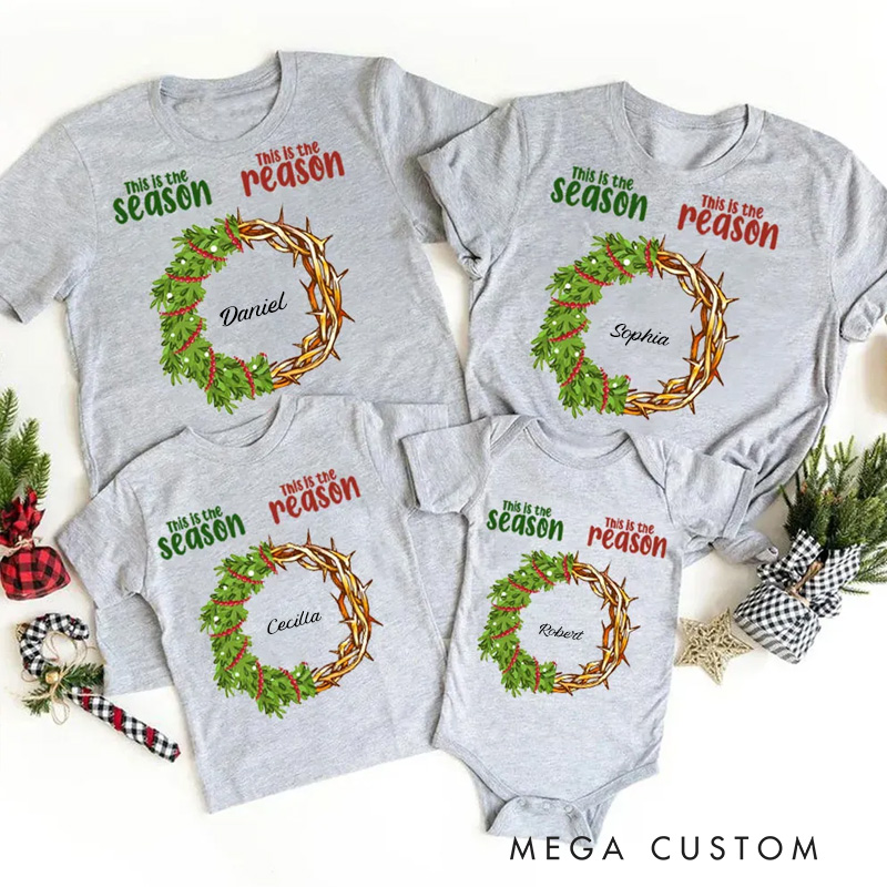 Personalized this is the reason season Family Matching Cotton T-Shirts with Name Christian Gift Christmas Gift for Family