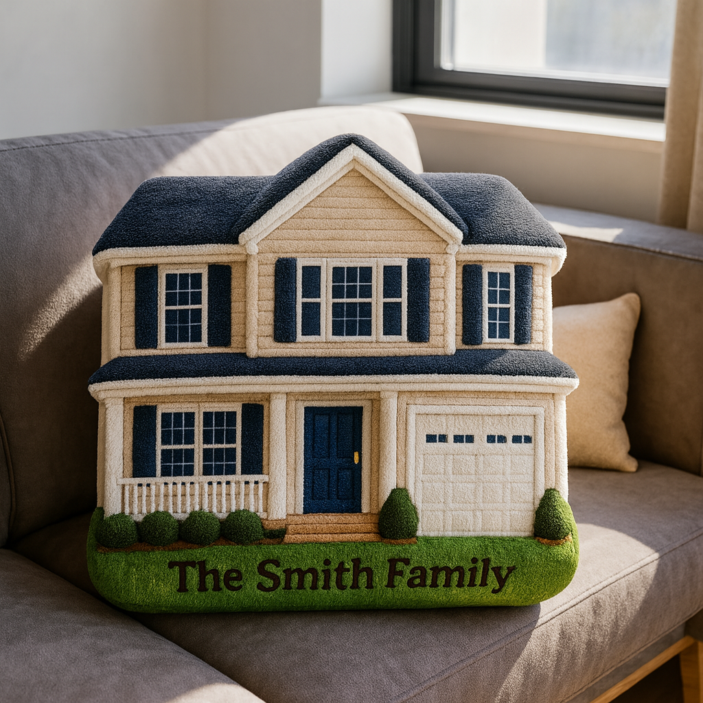 Personalized House Shaped Pillow Custom Family Name Decor Cozy Home Cushion Unique Housewarming Gift Soft Plush Throw Pillow for Living Room or Bedroom