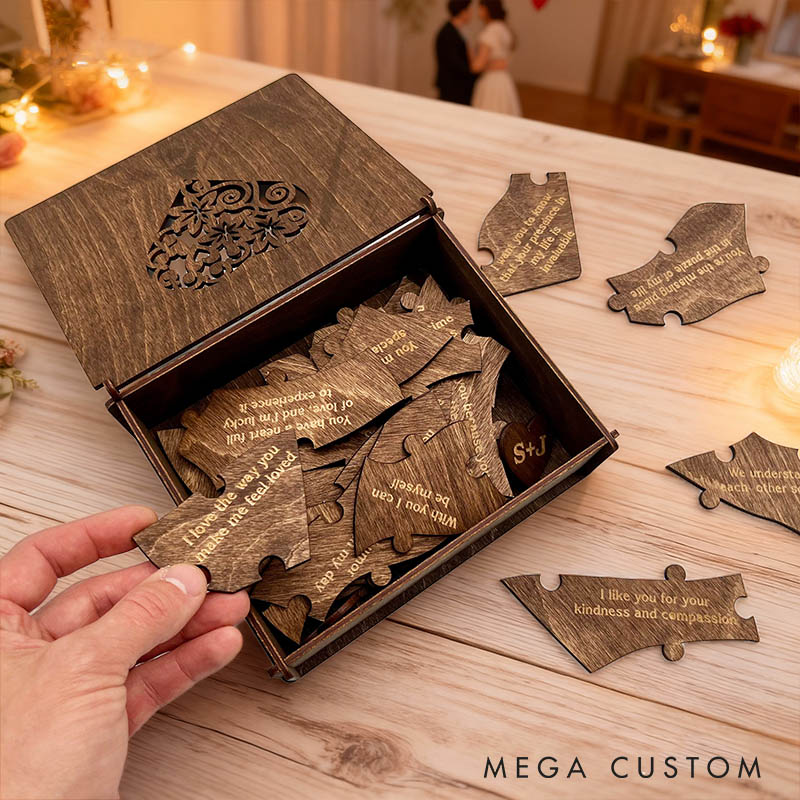 Personalized Couple Wooden Heart Puzzle Reasons Why I Love You Box Custom Anniversary Gift for Husband Wife Boyfriend Girlfriend Bride Groom