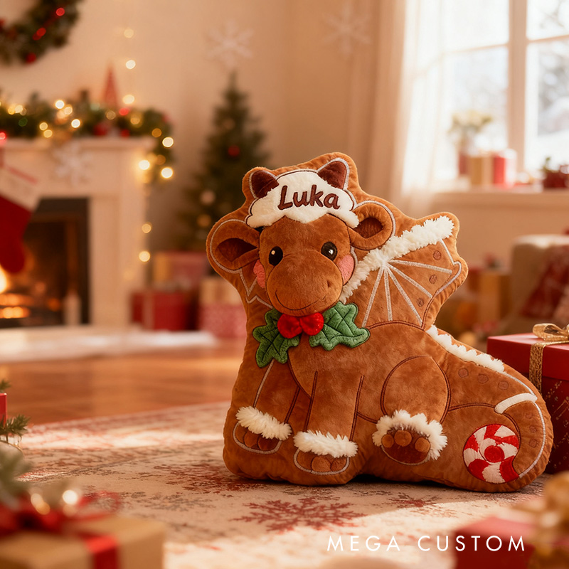 Personalized Gingerbread Reindeer Name Custom Kids Gift Festive Holiday Cute Cozy Decorative Pillows