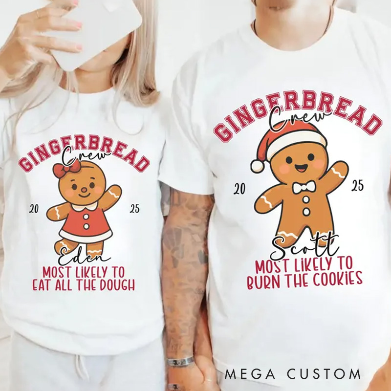 Personalized Cookie Crew Christmas Shirt Christmas Baking Tee Gingerbread Baking Shirt with Name Matching Family Holiday Pajamas