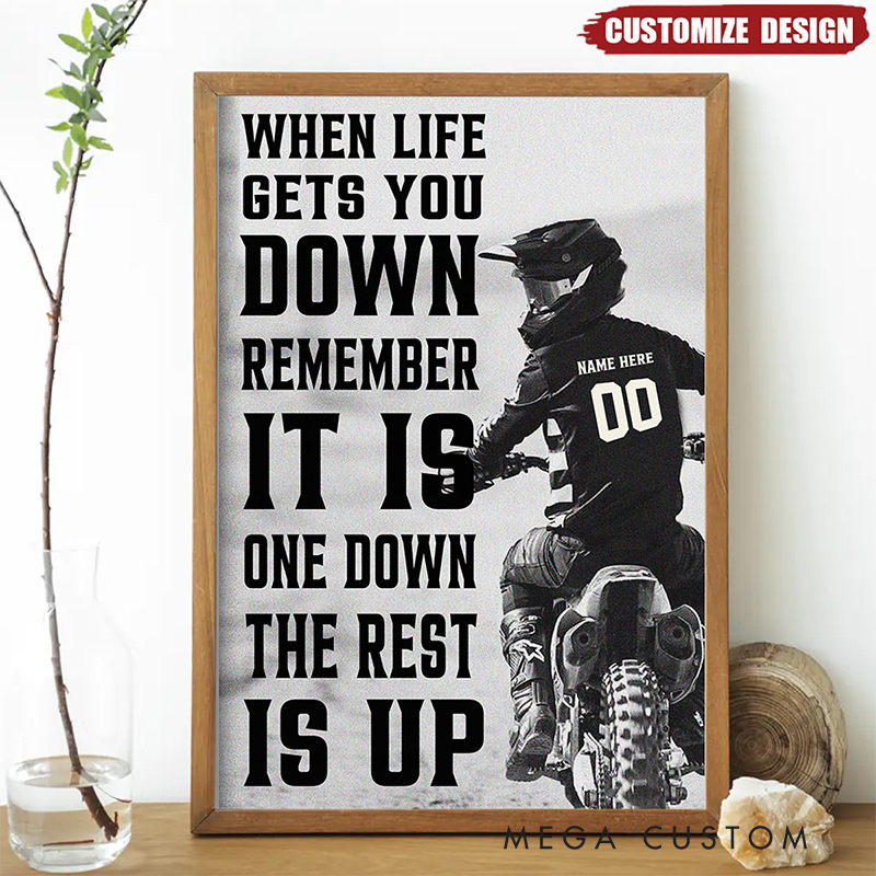 Personalized Motocross Poster Custom Rider Name and Number One Down The Rest is Up Motorcycle Inspirational Wall Art