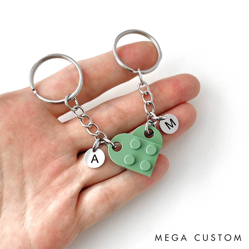 Personalized Couple Initials Heart Keychain Set Anniversary Initials Matching Keychains Valentine's Day Gift for Husband Wife Boyfriend Girlfriend