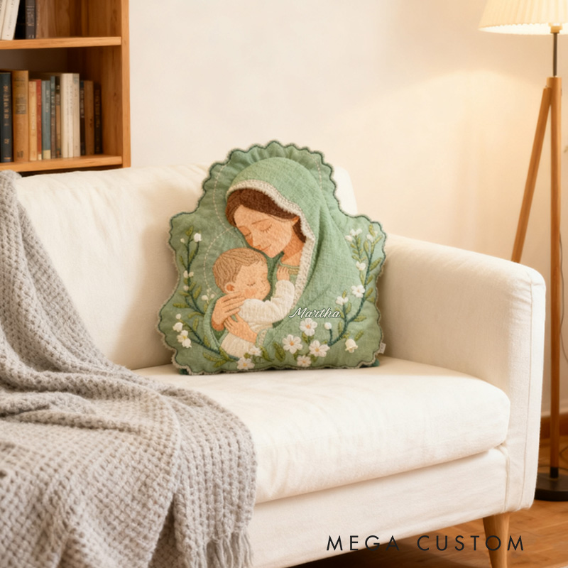 Personalized Vergin Mary Jesus Pillow with Custom Name Home Decor Religious Gift Catholic for Women