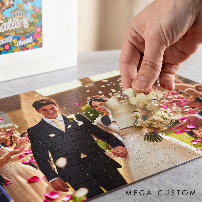 Personalized Couple Photo Puzzle with Box Custom Newlyweds Portrait Jigsaw Puzzle from Your Own Picture Wedding Valentine's Day Anniversary Gift