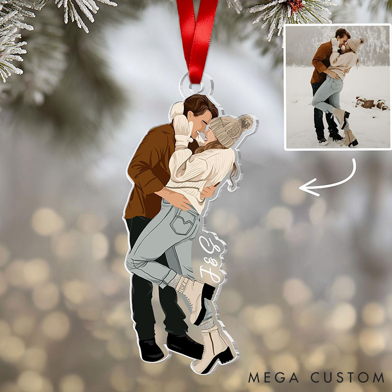 Personalized Couple Photo Faceless Portrait Car Ornament Newlyweds Christmas Ornament from Your Own Picture Valentine's Day Anniversary Christmas Gift