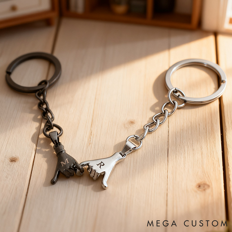 Personalized Couple Set of 2 Pinky Promise Matching Keychain Custom Newlyweds Initials Keychain Valentine's Day Anniversary Christmas Gift for Him Her