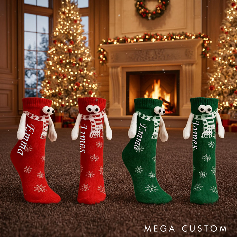 Personalized Couple Christmas Cute 3D Pop-out Eyes Socks Funny Magnetic Holding Hands Couple Socks Unique Gift Idea for couple
