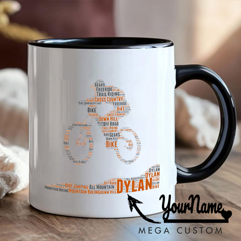 Personalized Name Cycling Mug Mountain Biking Gifts Word Gift Great Gift for Cyclists Road Bicycle Bike Biker Design