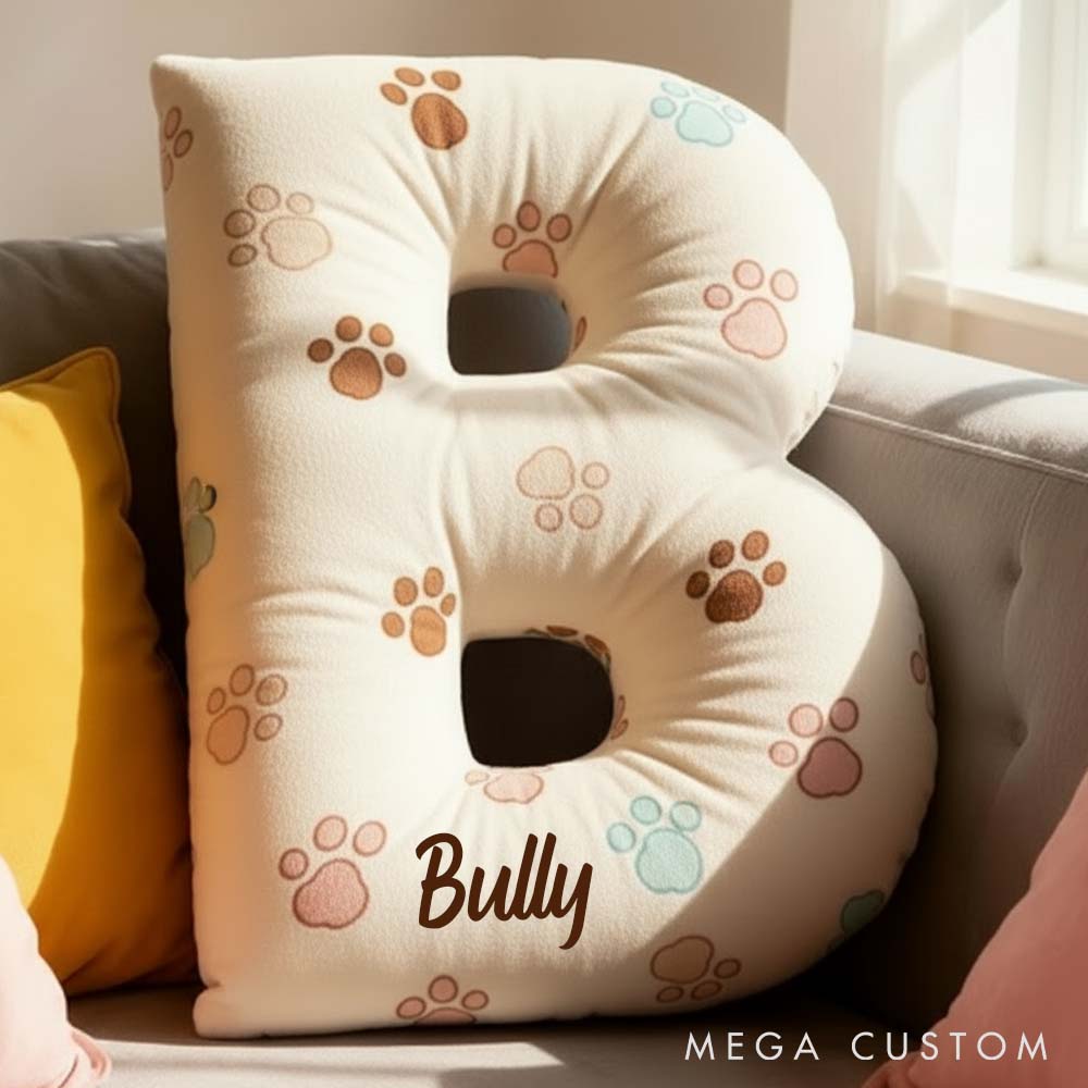 Personalized Pet Lover Letter Paws Pillow with Custom Name Design