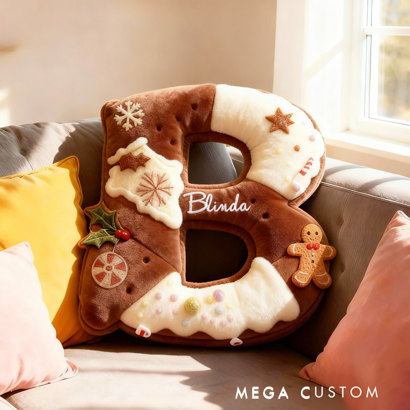 Personalized Baked Cookie Letter Pillow Kids Throw Pillow with Custom Name for Kids Christmas Cookie Baker Christmas Gift Baking Lover