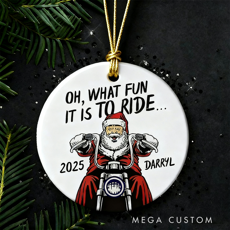 Personalized Motorcycle Santa Ceramic Christmas Ornament Custom Name and Year Holiday Decoration Gift for Motorcycle Lovers
