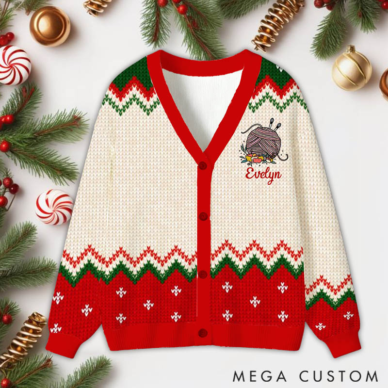 Personalized Custom Knitting Cardigan Sweater Christmas Knitting Lovers Custom Name Gift for Her