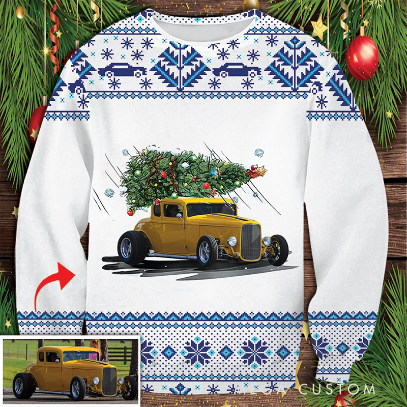 Personalized Christmas Ugly Sweater Racing Car Design Sweater Gift for Racers and Racing Lovers