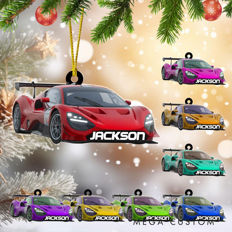 Personalized Race Car Christmas Ornament Custom Name and Color Acrylic Decoration Gift for Racing Lovers