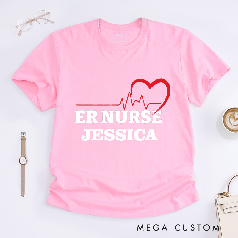 Personalized Nurse T-Shirts ER Nurse Heartbeat Fashion Design T-Shirts