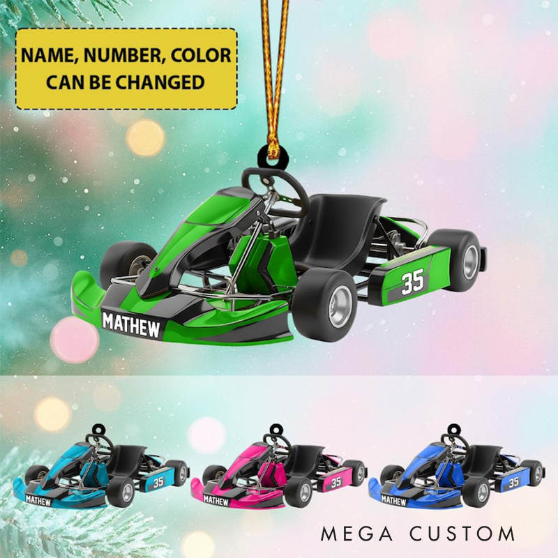Personalized Go Kart Christmas Ornament Custom Name Number and Color Racing Car Holiday Decoration Gift for Kart Drivers and Racing Lovers