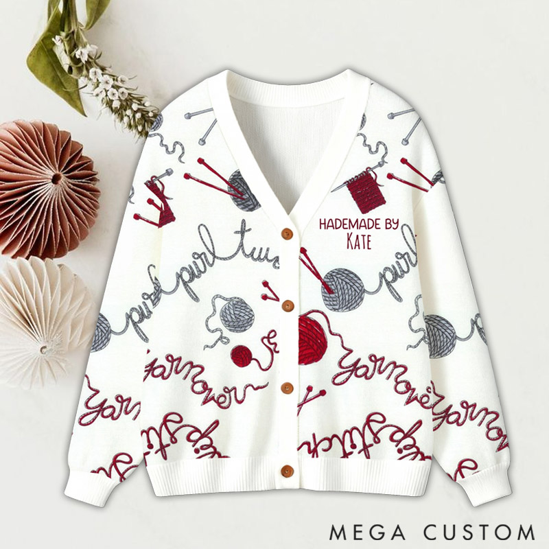 Personalized Custom Knitting Cardigan Christmas Knitting Lovers Custom Name Gift for Her