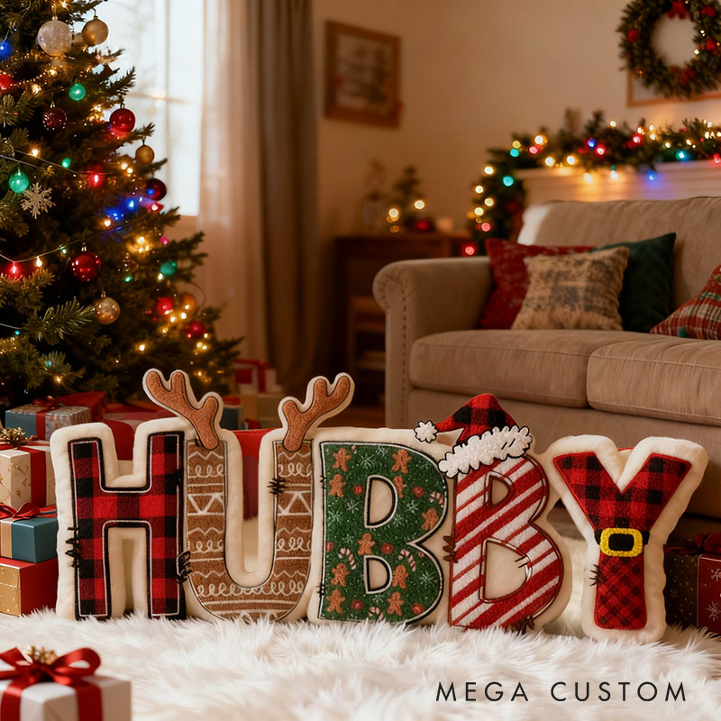 Personalized Couple Christmas Hubby and Wifey Pillow Custom Newlyweds Cushion First Christmas Pillow for Husband Wife