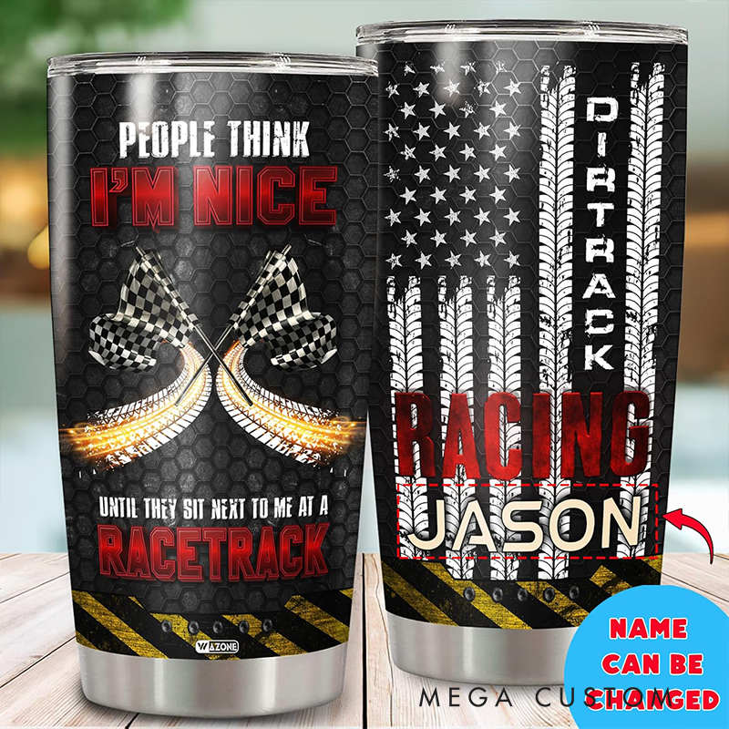 Personalized Dirt Track Racing Tumbler Custom Name Funny Quote Stainless Steel Travel Mug Gift for Motorsport Lovers and Racers