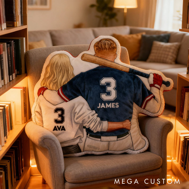 Personalized Baseball Couple Pillow Custom Newlyweds Baseball Lover Doll Cushion Christmas Pillow for Sport Player Boyfriend Girlfriend Gift