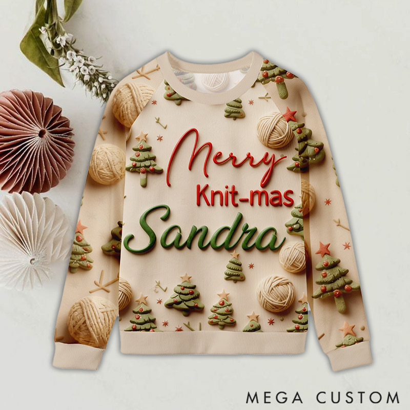 Personalizeds Ugly Sweater Gifts For Knitting Lover Merry Knit-mas and Custom Name